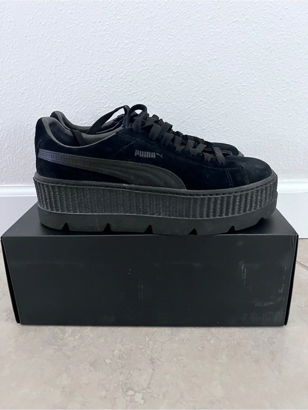 Puma Black Platform Cleated Suede Sneakers